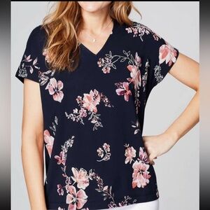 J. Jill Luxe Supima V-Neck Easy Tee Relaxed Blouse Top Cotton Modal Blend Large